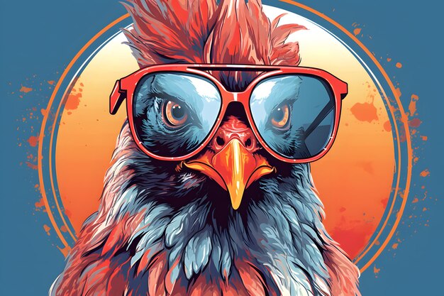 Poule drôle portant des lunettes de soleil