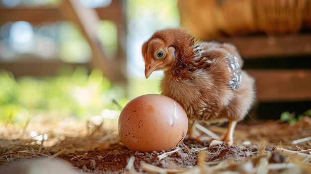 La poule est en train d'écloser l'œuf dans la cage.