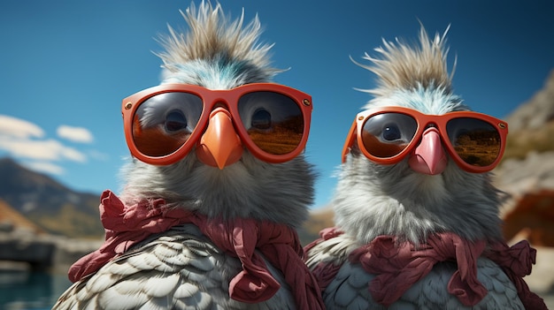 Des poules avec des lunettes de soleil