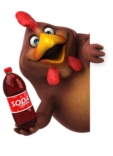 Poulet amusant avec une bouteille de soda