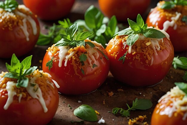 Photo poulet au beurre, tomates farcies avec un peu de frêne.