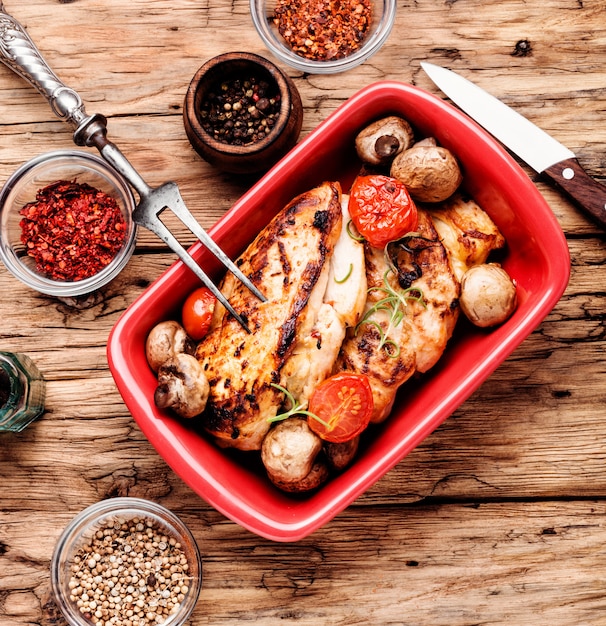 Poulet au four aux champignons