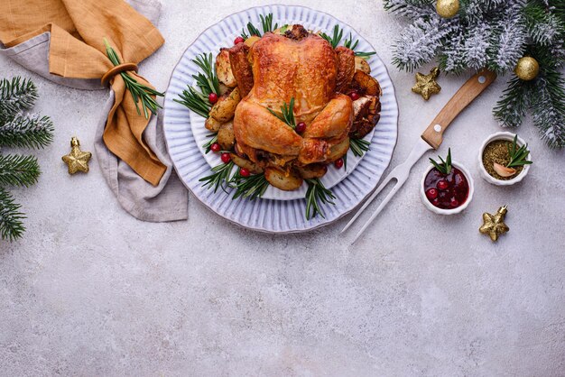 Poulet au four de Noël pour le dîner de fête