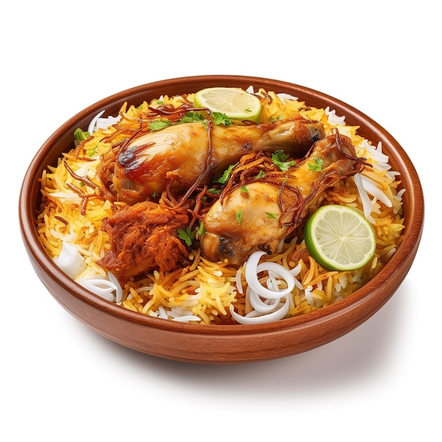 Poulet biryani isolé Cuisine indienne traditionnelle Riz frit épicé Repas de l'iftar du Ramadan Dîner de l'Aïd