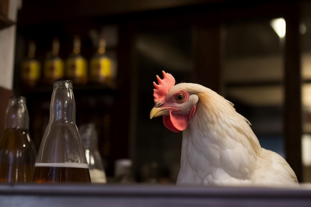 Poulet boit de la bière Pub bar Generate Ai