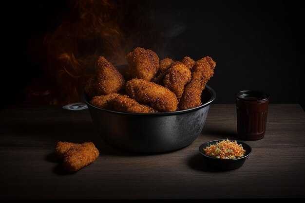 Poulet chaud et croustillant sur une table en bois