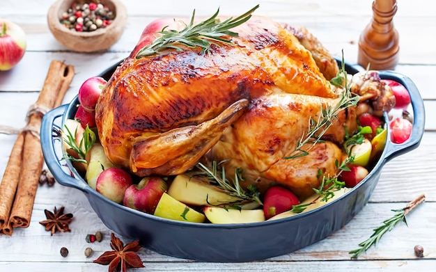 Poulet à cuire au four avec des épices et des pommes Dîner de Thanksgiving