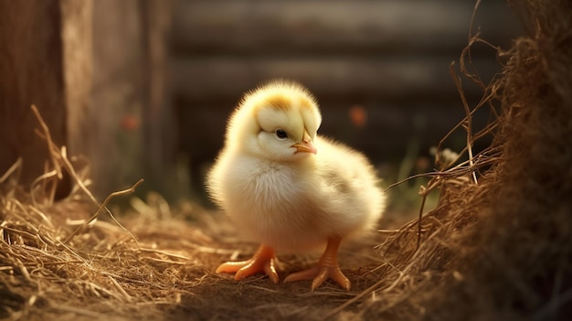 Un poulet dans une ferme au soleil