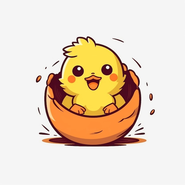 poulet de dessin animé dans une coquille d'œuf avec un sourire sur le visage