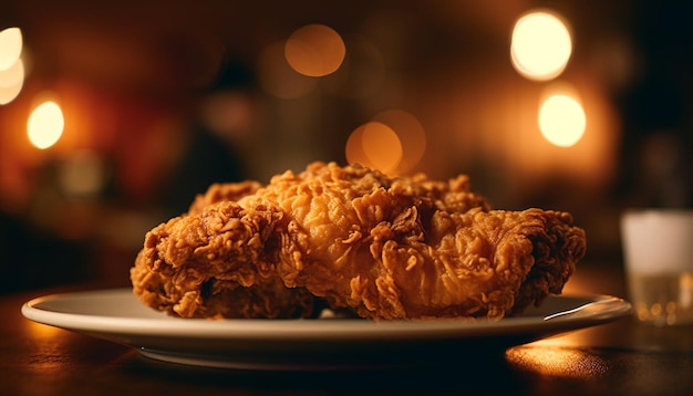 Poulet frit et dessert sucré sur assiette généré par l'IA