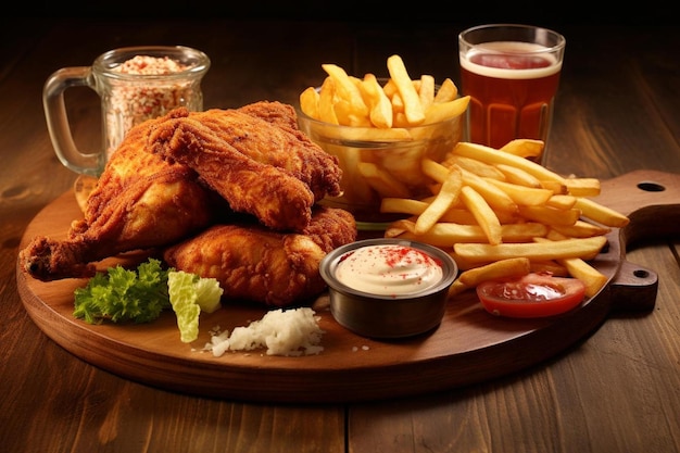 poulet frit avec frites et nuggets repas de malbouffe et de nourriture malsaine