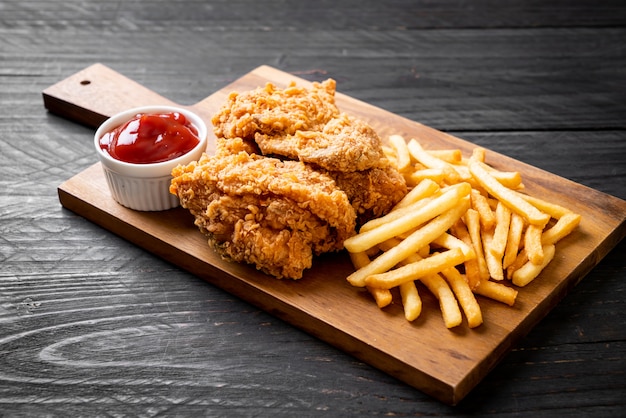 poulet frit avec frites et repas de pépites