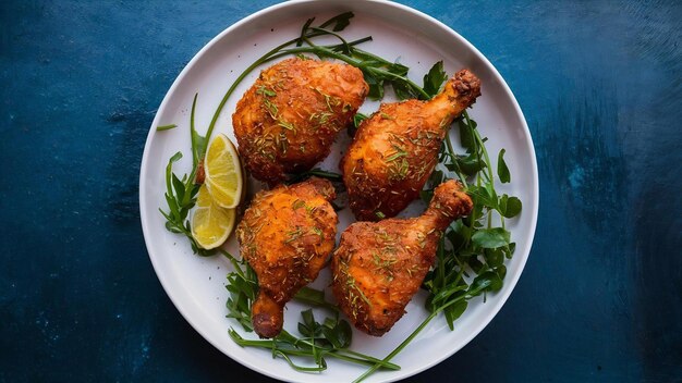 Poulet frit à l'herbe sur une assiette blanche