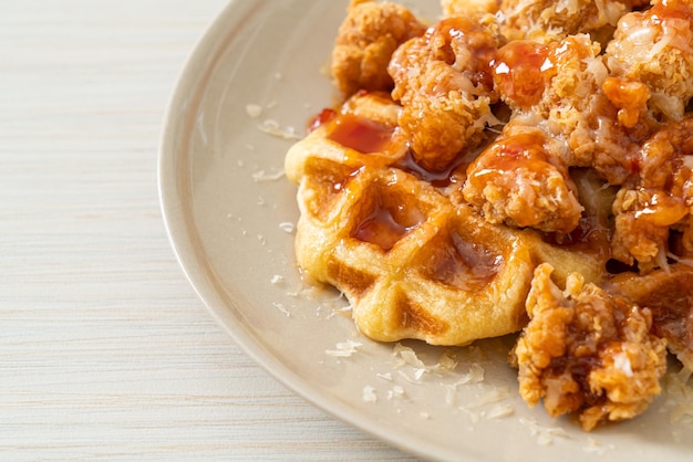 poulet frit maison avec gaufre et fromage