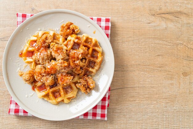 poulet frit maison avec gaufre et fromage