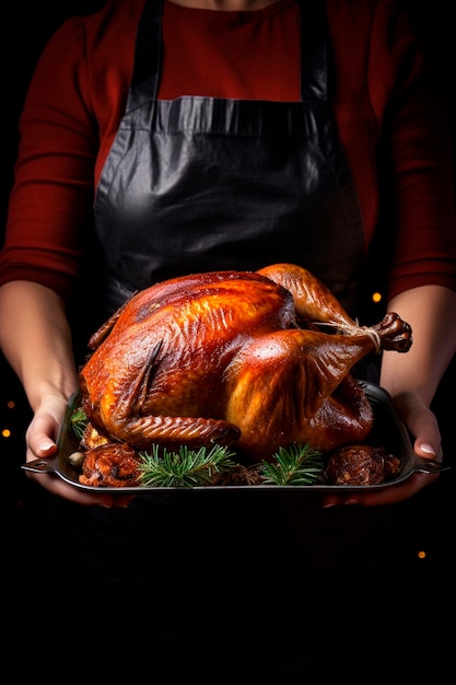 Poulet frit de Noël dans les mains d'une femme Alimentaire génératif