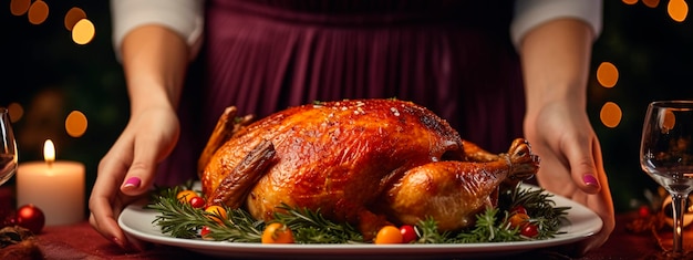 Poulet frit de Noël dans les mains d'une femme Alimentaire génératif