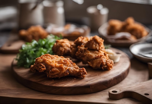 poulet frit sur une planche de bois