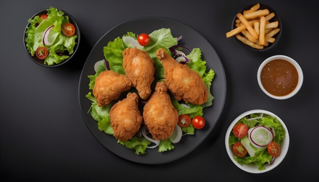 Poulet frit avec salade