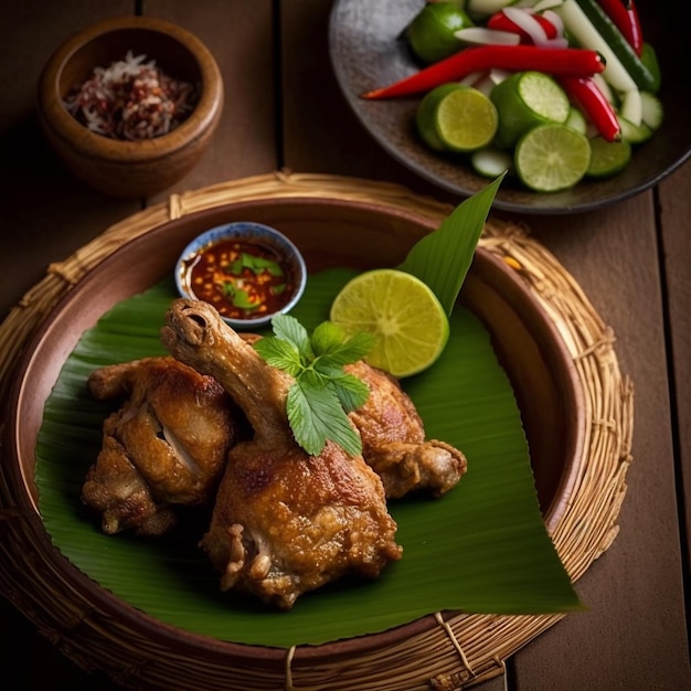 Photo poulet frit thaï avec sauce chili douce et concombre