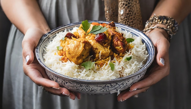 Poulet gourmet biryani avec du riz basmati cuit à la vapeur