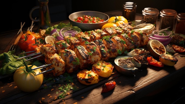 Photo poulet grillé et brochettes de légumes génératif ai