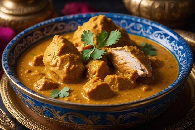 Photo le poulet korma dans un plat décoratif