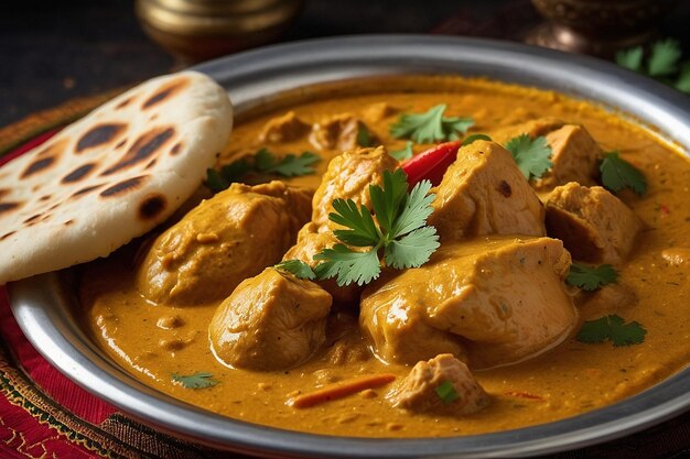 Photo poulet korma avec du pain naan