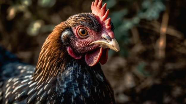 Un poulet avec un oeil rouge