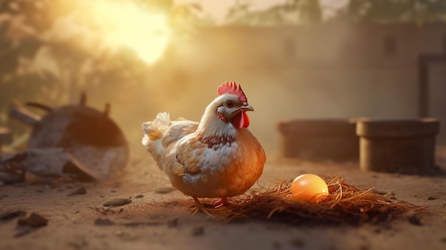 Poulet et œufs à la ferme avec IA générée