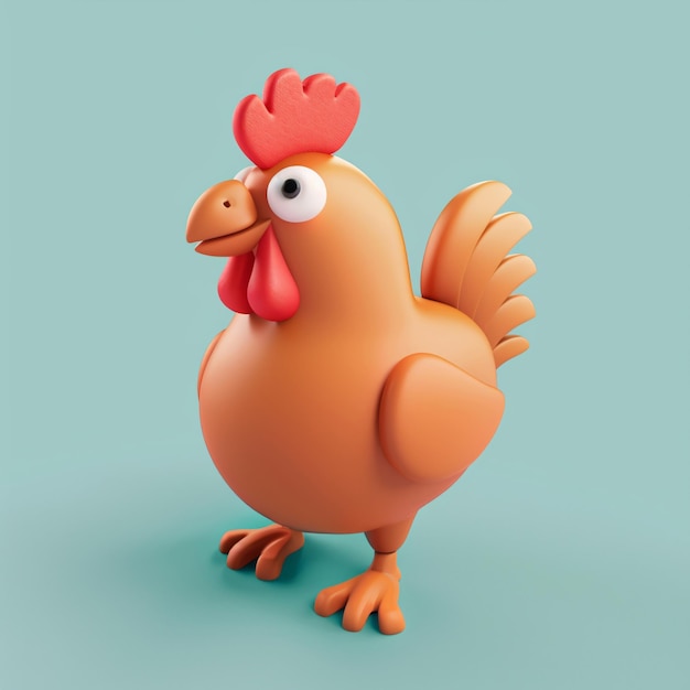 Photo un poulet avec un peigeau rouge et un peigne rouge 3d rendu d'un poulet mignon 3d conception de poulet de dessin animé