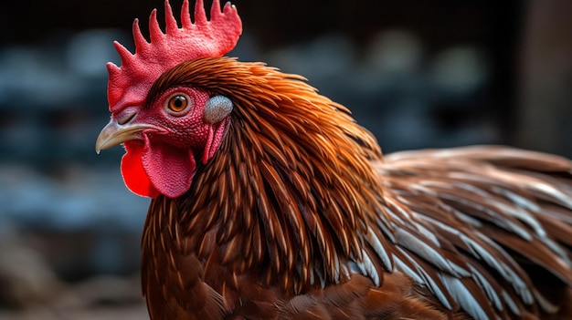 Un poulet avec un peigne rouge