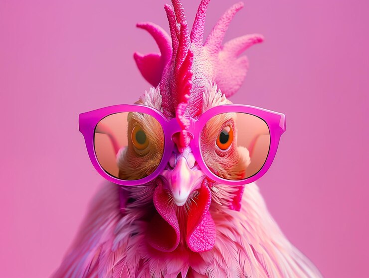 Un poulet rose effronté portant des lunettes de soleil roses