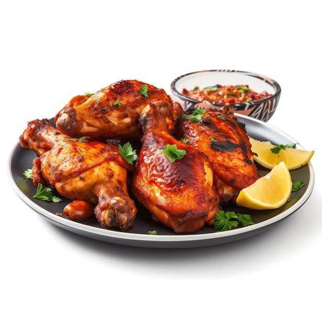 Poulet rôti sur une assiette Ailes de poulet grillées Poulet grillé aux épices indiennes Tandoori