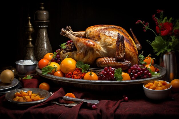 Poulet rôti avec des fruits