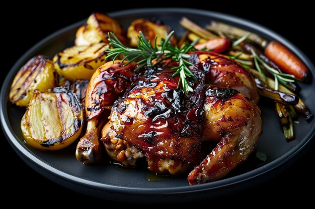 Poulet rôti avec des légumes sur une assiette