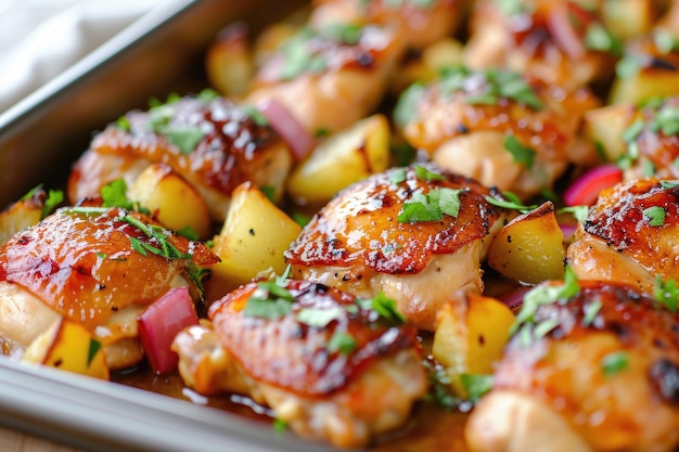 Poulet rôti et légumes sur un plateau de cuisson