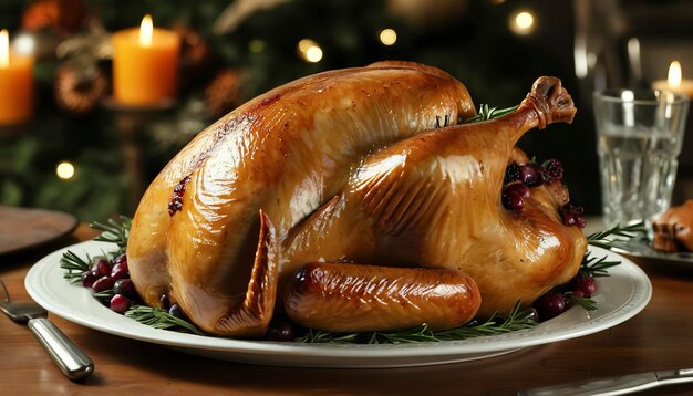 Photo poulet rôti sculpté pour le dîner de thanksgiving ou de noël sur une assiette