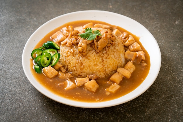 Poulet en sauce brune ou sauce sauce avec riz - style cuisine asiatique