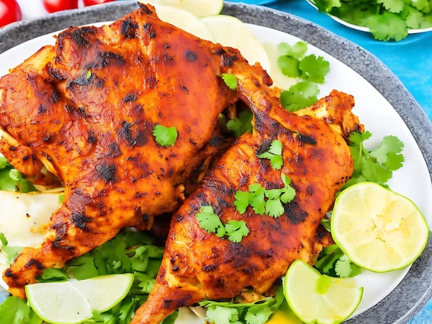 Le poulet tandoori est un plat de poulet préparé en faisant rôtir du poulet mariné dans du yaourt et des épices