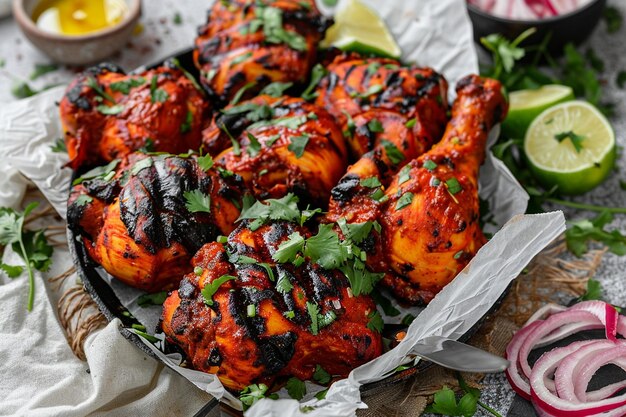 Photo poulet tandoori servi avec une goutte de ghee aromatique