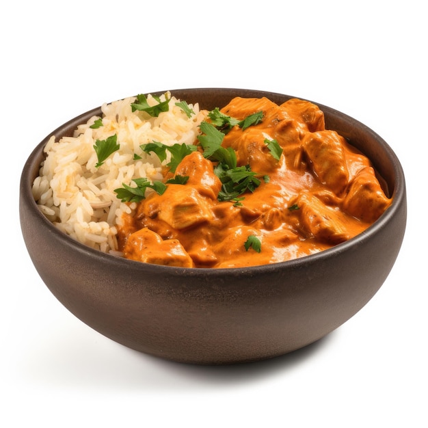 Poulet Tikka Masala isolé sur blanc IA générative