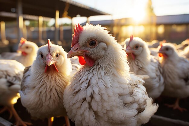 Des poulets dans une ferme de campagne symbolisant l'élevage