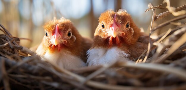 des poulets dans une ferme avec plusieurs œufs à l'intérieur