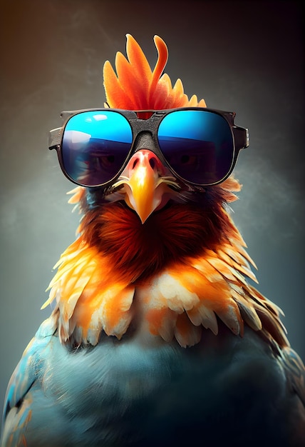 Les poulets de ferme portent des lunettes de soleil.