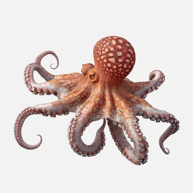 Poulpe commun Octopus vulgaris isolé sur fond blanc
