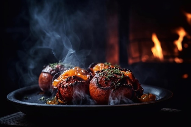 Poulpe grillé sur une assiette Fruits de mer grillés AI générative