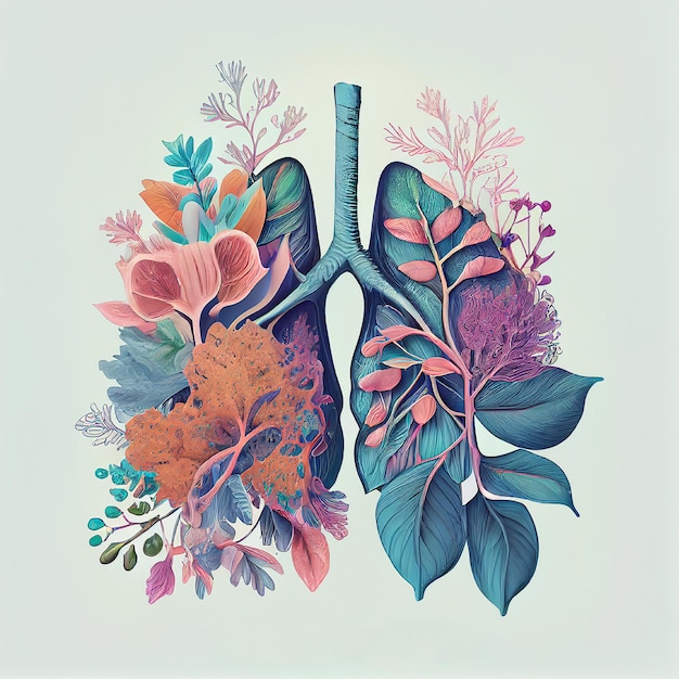 Photo poumon avec des fleurs pour un concept d'environnement d'air respirable frais et sain se connecter à la nature