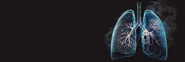 Poumon avec fumée isolé sur fond sombre Journée mondiale sans tabac AI générative