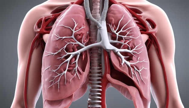 Poumon humain rendu en 3D avec arbre bronchique